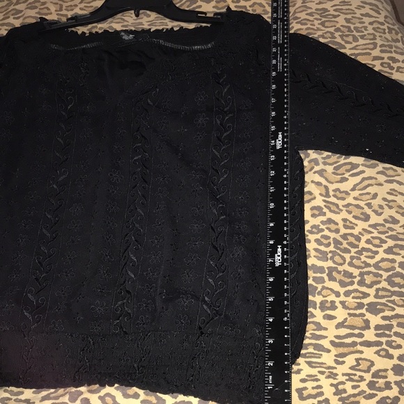 INC International Concepts size XL black semi sheer lace top lined 3/4 sleeve - Picture 5 of 11